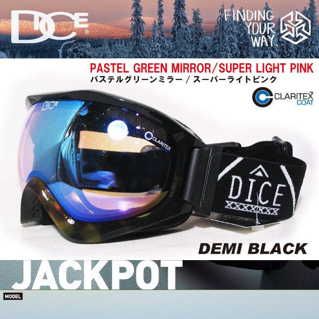 DICE ダイス ゴーグル JACKPOT ジャックポット カラー DEMI BLACK PASTEL GREEN MIRROR/SUPER LIGHT PINK BASE 【ダイス ジャックポット】【スノーボード ゴーグル】【日本正規品】