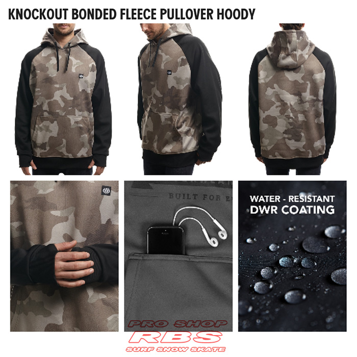 686 パーカー KNOCKOUT BONDED FLEECE PULLOVER HOODY カラー KHAKI CAMO【スノーボード ウェア】【テックフリース パーカー】【日本正規品】