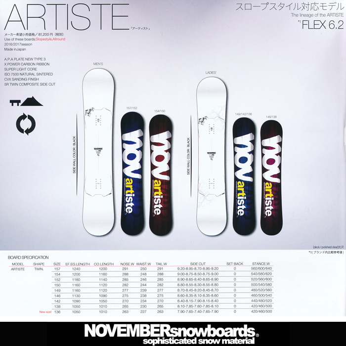 16-17 NOVEMBER ノーベンバー ARTISTE 【ノーベンバー アーティスト】【スノーボード ボード 16-17】【送料無料・チューンナップ無料】【日本正規品】