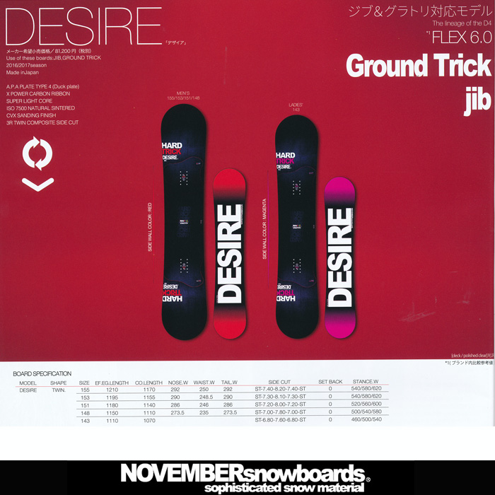 16-17 NEWモデル NOVEMBER ノーベンバー DESIRE デザイア 【スノーボード 16-17 ノベンバー】【送料無料・チューンナップ無料】【日本正規品】