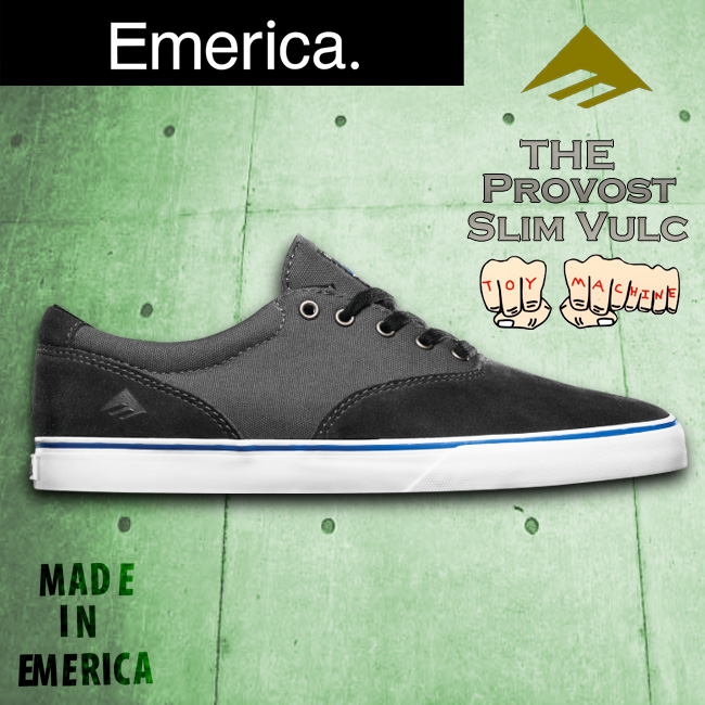 EMERICA THE PROVOST SLIM VULC TOY MACHINE BLACK BLACK/GREY 【エメリカ スケート シューズ】【トイマシーン】【日本正規品】