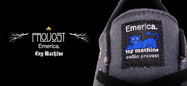 EMERICA THE PROVOST SLIM VULC TOY MACHINE BLACK BLACK/GREY 【エメリカ スケート シューズ】【トイマシーン】【日本正規品】