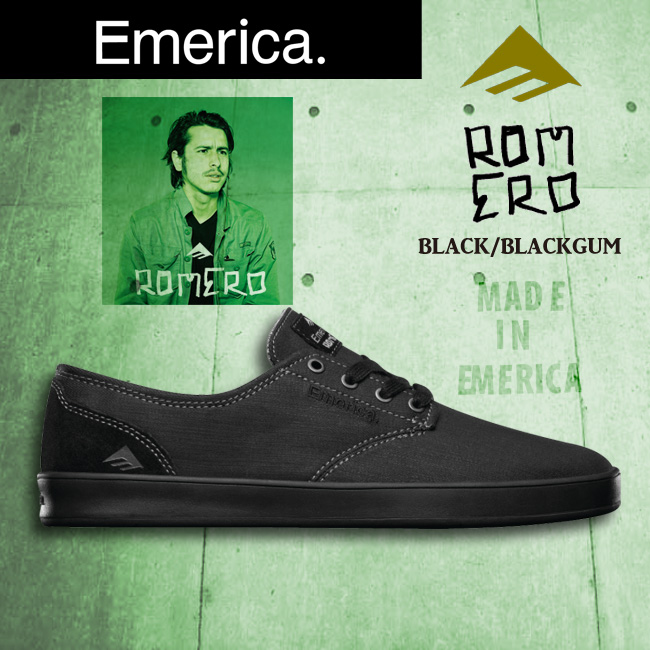 エメリカ 【EMERICA】THE ROMERO LACED レースド BLACK/BLACK GUM 【スケート シューズ 靴 スニーカー】【日本正規品】