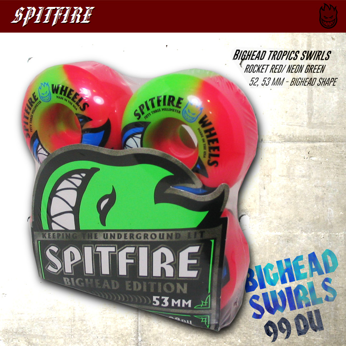 SPITFIRE ウィール  BIGHEAD TROPICS SWIRLS 【スピットファイヤー ウィール】ROCKET RED/NEON GREEN 52mm/53mm【スケートボード ウィール】【スピットファイア】