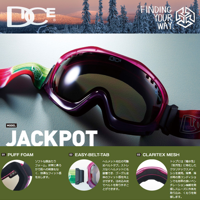 DICE ゴーグル JACKPOT ジャックポット ALL BLACK  オールブラック PASTEL GREEN MIRROR/SUPER LIGHT PINK BASE 【日本正規品】