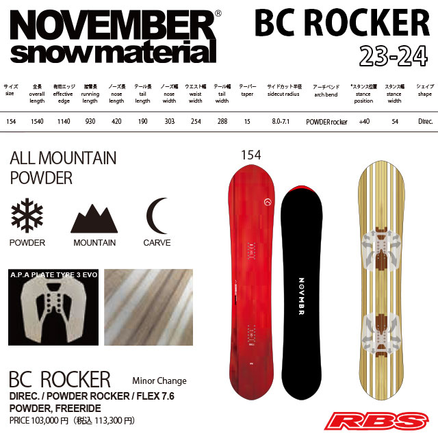NOVEMBER 23-24 BC ROCKER 154 スノーボード 日本正規品